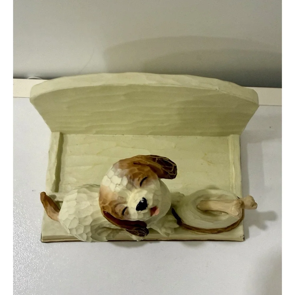 Vintage 4 Coaster Set with 3D Dog Puppy Holder Handpainted Carparatian